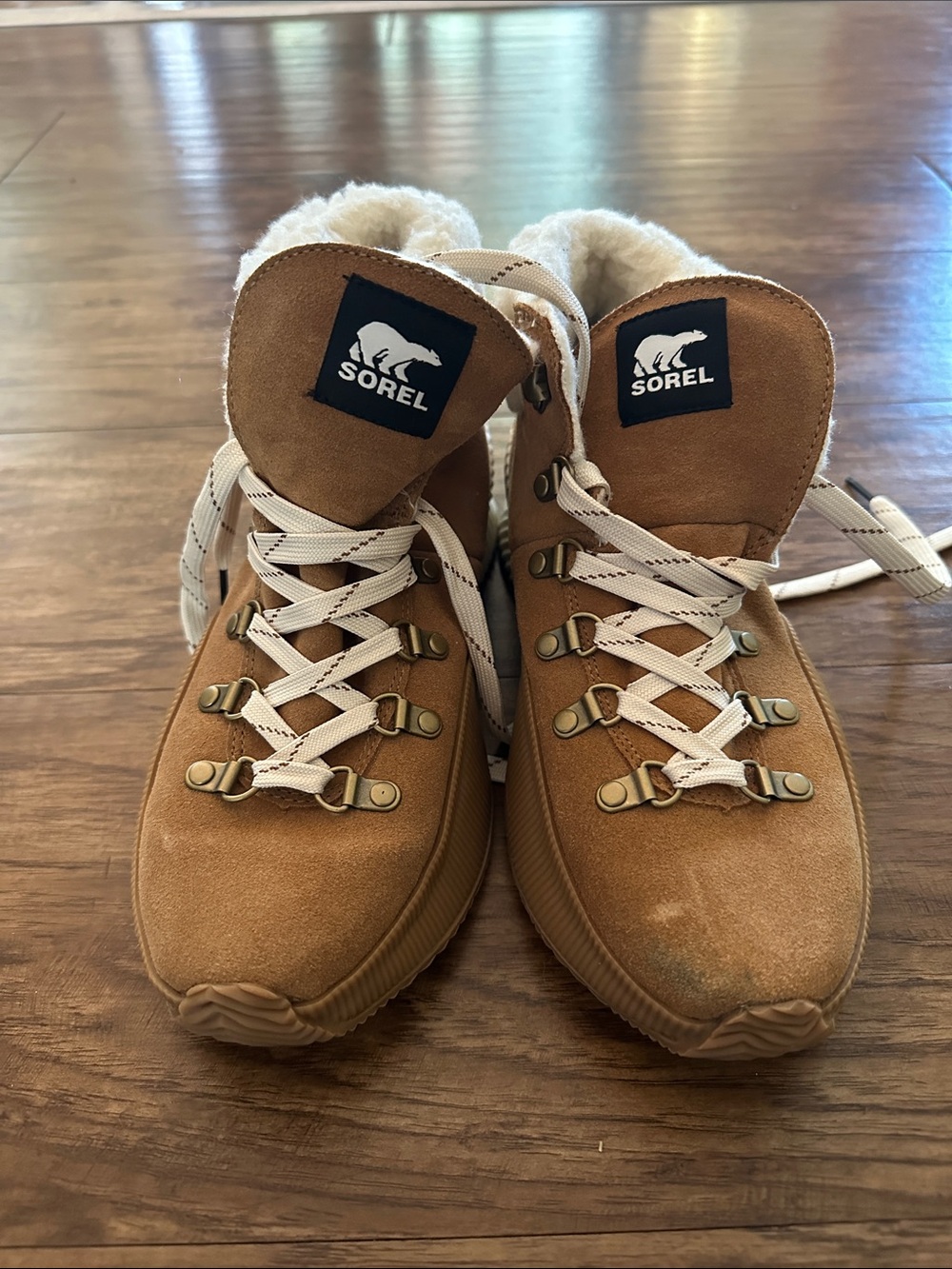 Sorel Tan Suede Lace-Up Winter Boots with Shearling Collar Waterproof